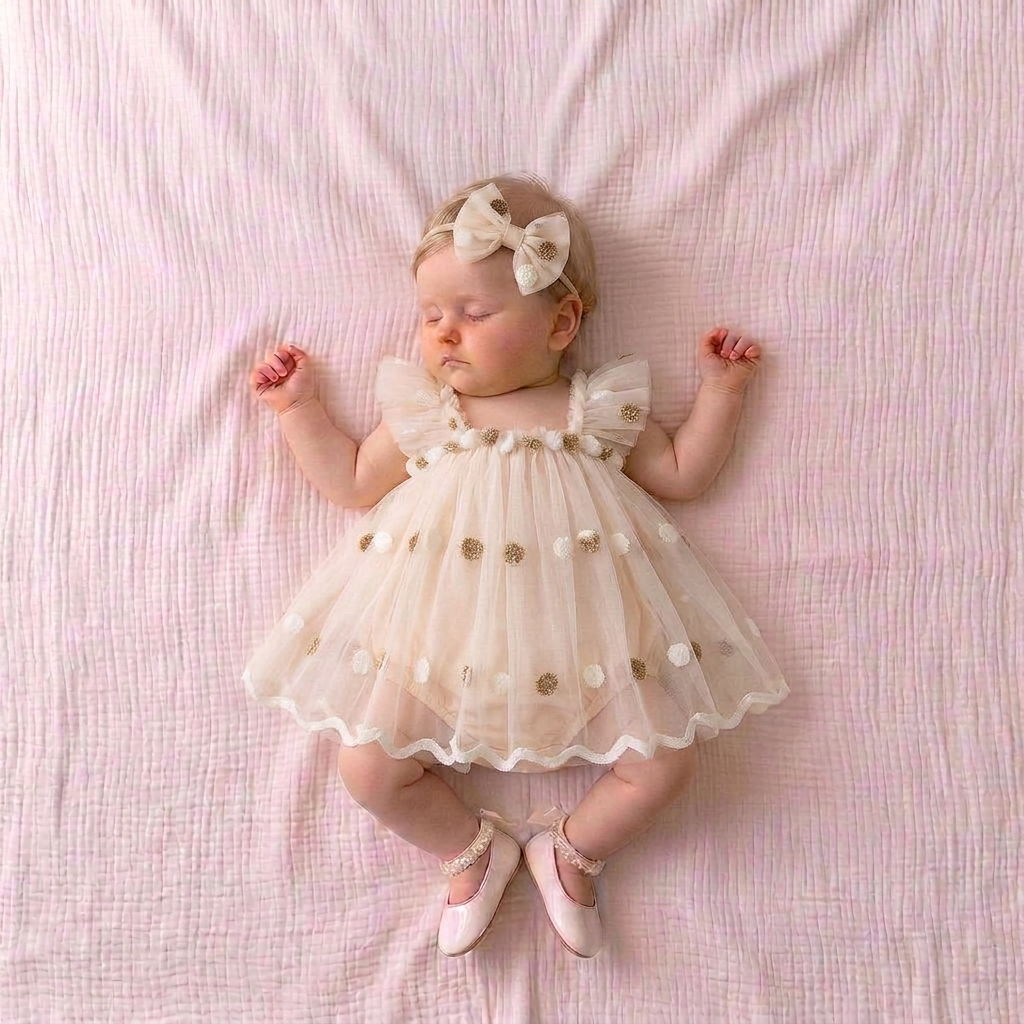 Pom Pom Tulle Baby Dress with Bow