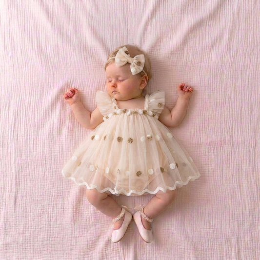 Pom Pom Tulle Baby Dress with Bow