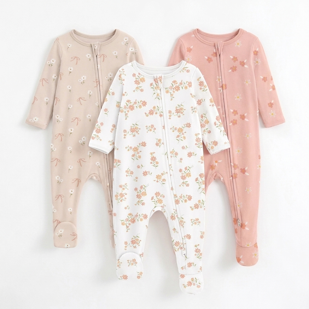 Belle Fleurie Sleepsuit — 3 Pack