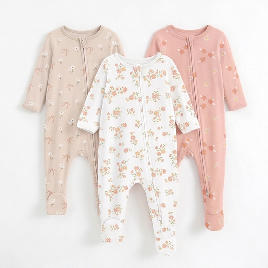 Belle Fleurie Sleepsuit — 3 Pack