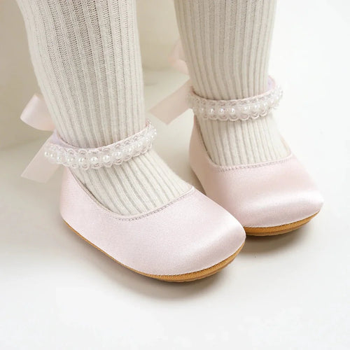Lace Bow Mary Jane Baby Shoes — Velvet Pink - Betina Baby & Kids