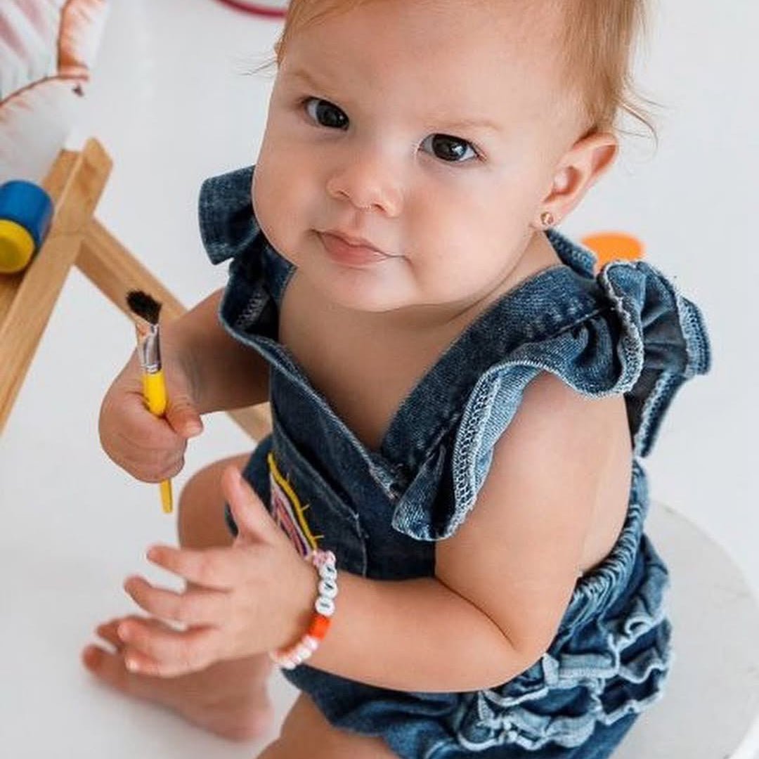 Rainbow Denim Romper with Headband - Betina Baby & Kids